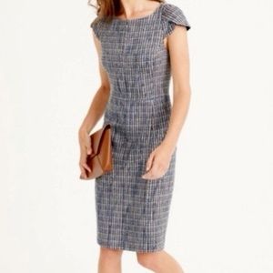 J. Crew Blue Tweed Petal Cap Sleeve Dress